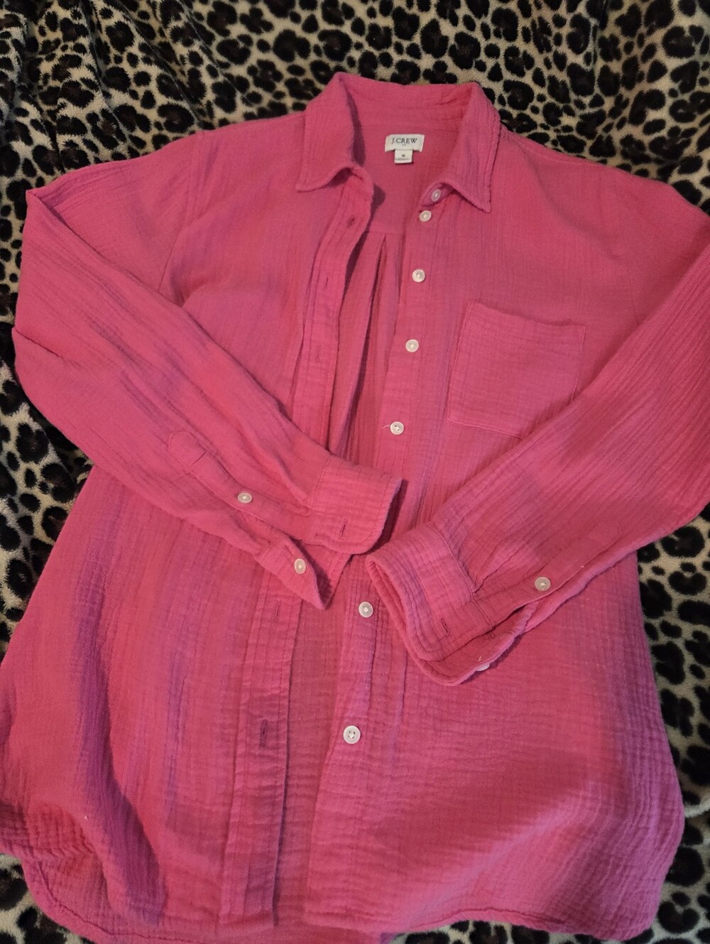 J.Crew FACTORY  Lightweight Button-Up Shirt in Bright Pink